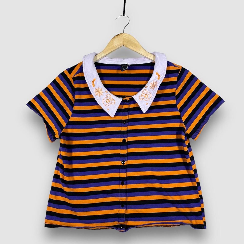 Disney Her Universe Womens XL Multicolor Striped Halloween Crop Button Top